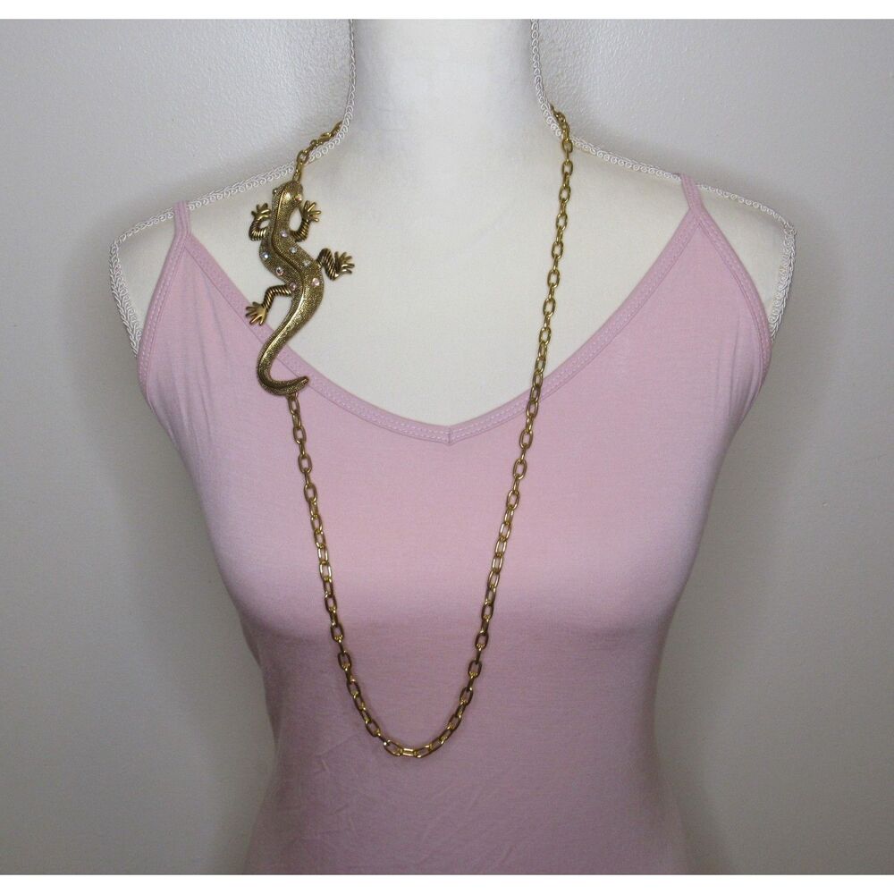 Vintage Large Gold-Tone Salamander Lizard Statement Necklace